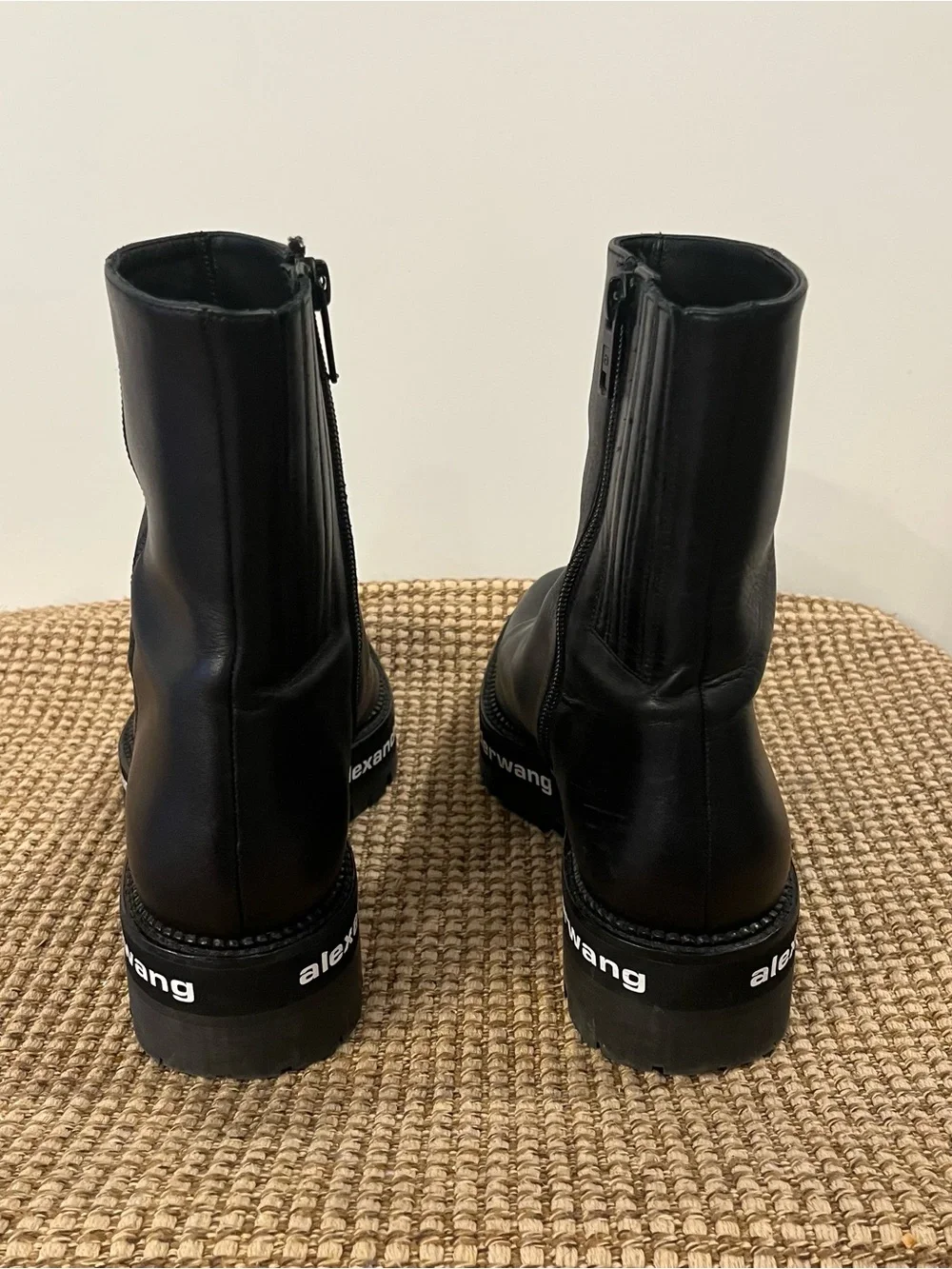 Alexander Wang Sanford Black Chelsea Ankle Boots Lug Logo Platform Size 8